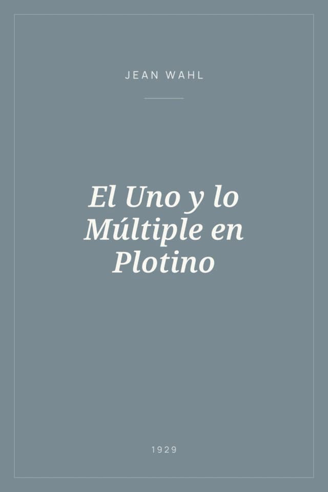 Portada de El Uno y lo Múltiple en Plotino