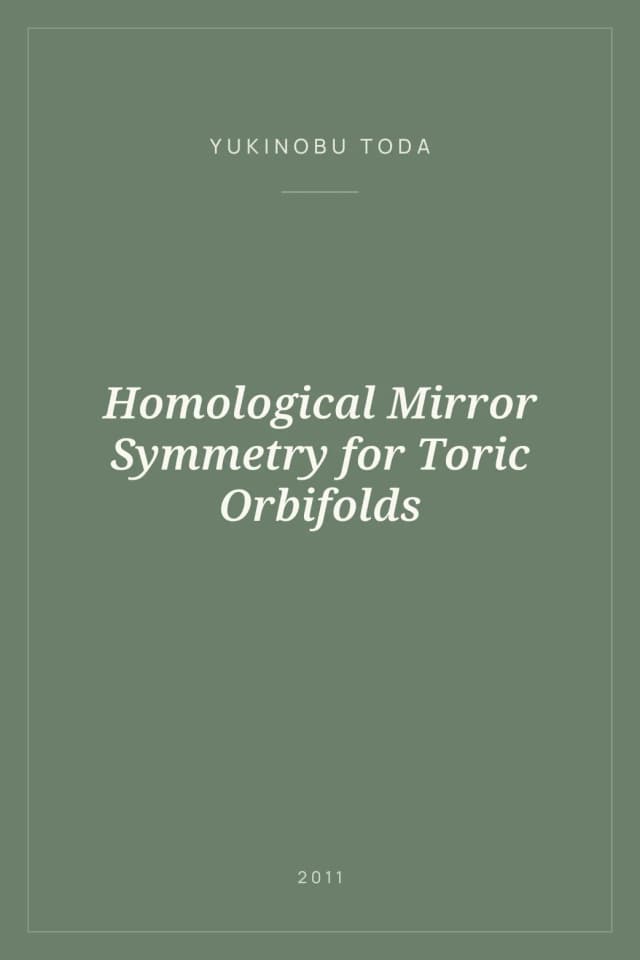 Portada de Homological Mirror Symmetry for Toric Orbifolds