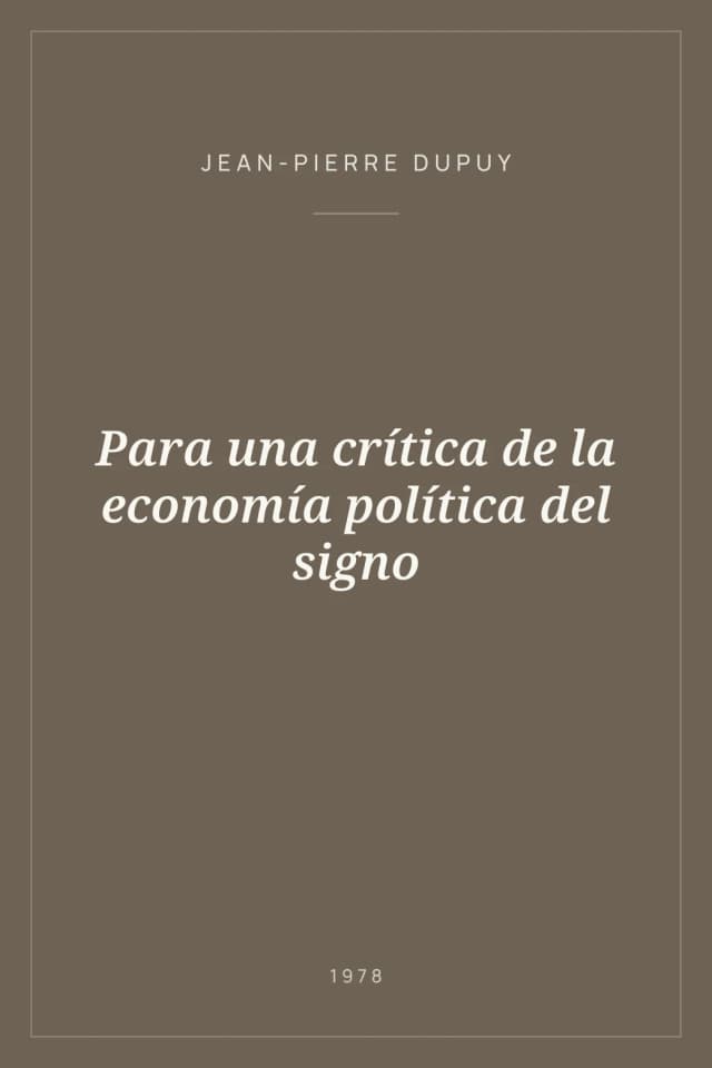 Portada de Para una crítica de la economía política del signo