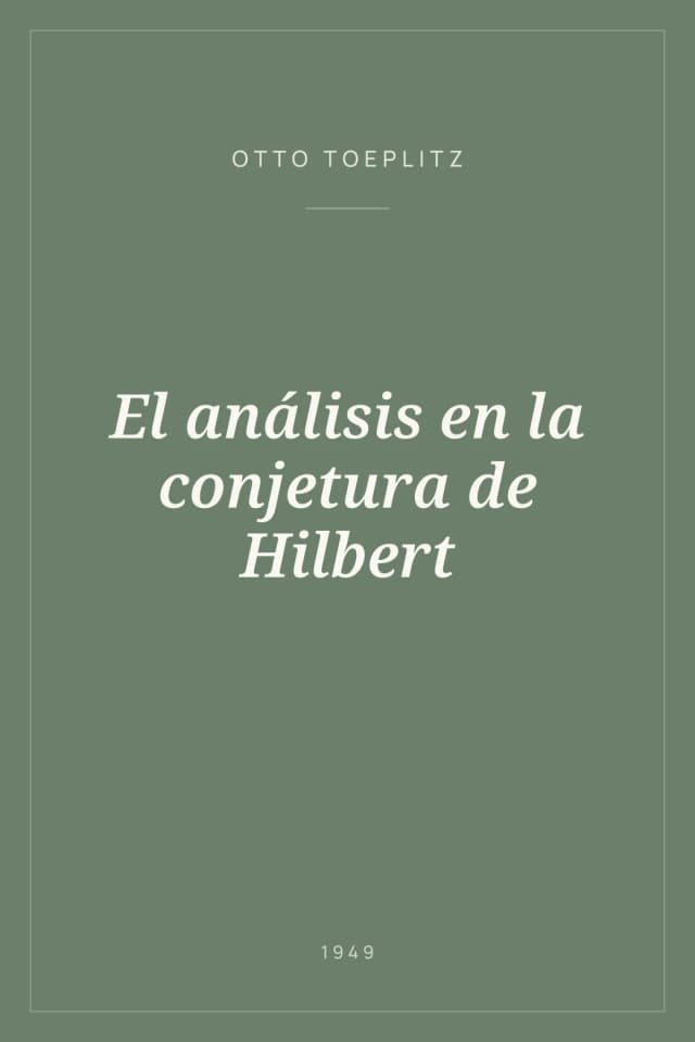 Portada de El análisis en la conjetura de Hilbert