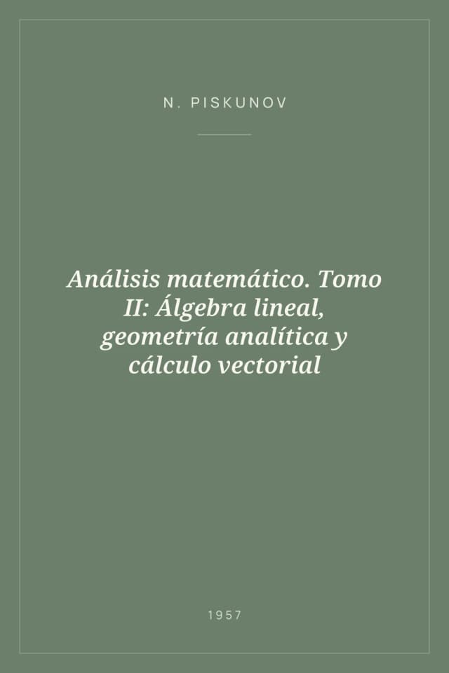 Portada de Análisis matemático. Tomo II: Álgebra lineal, geometría analítica y cálculo vectorial