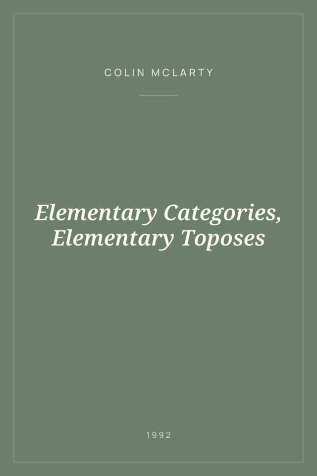 Portada de Elementary Categories, Elementary Toposes