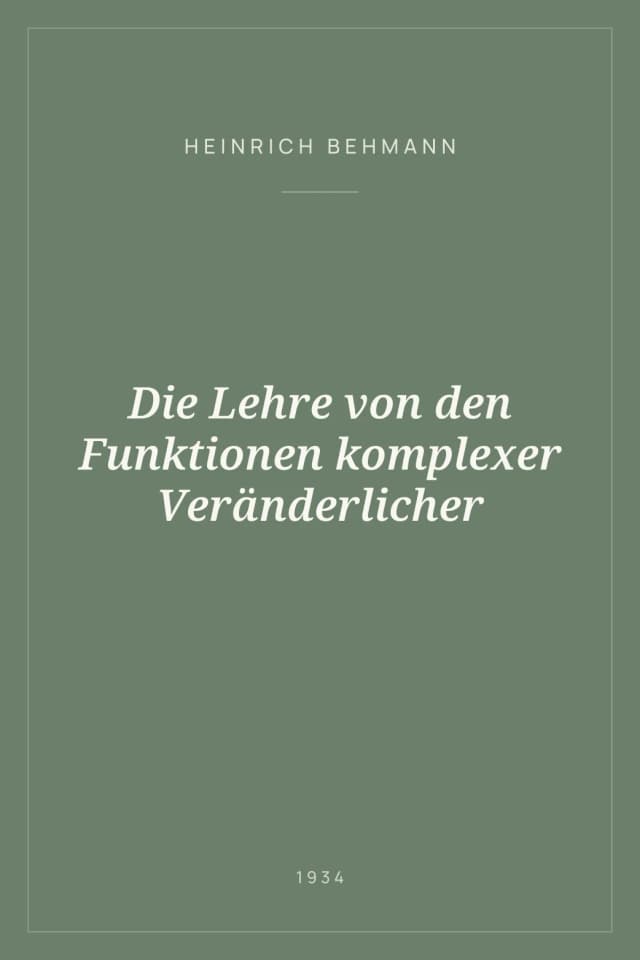 Portada de Die Lehre von den Funktionen komplexer Veränderlicher