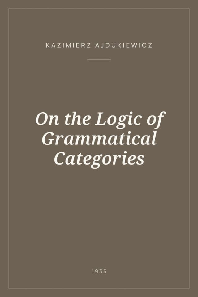 Portada de On the Logic of Grammatical Categories