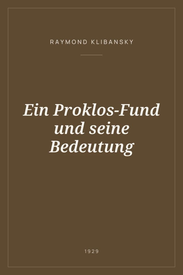 Portada de Ein Proklos-Fund und seine Bedeutung