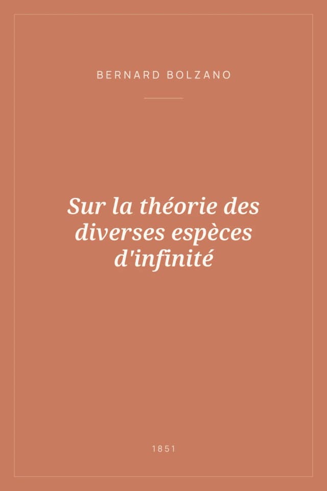 Portada de Sur la théorie des diverses espèces d'infinité