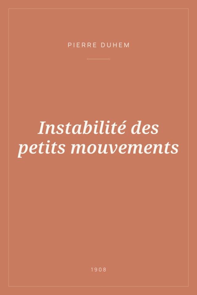 Portada de Instabilité des petits mouvements