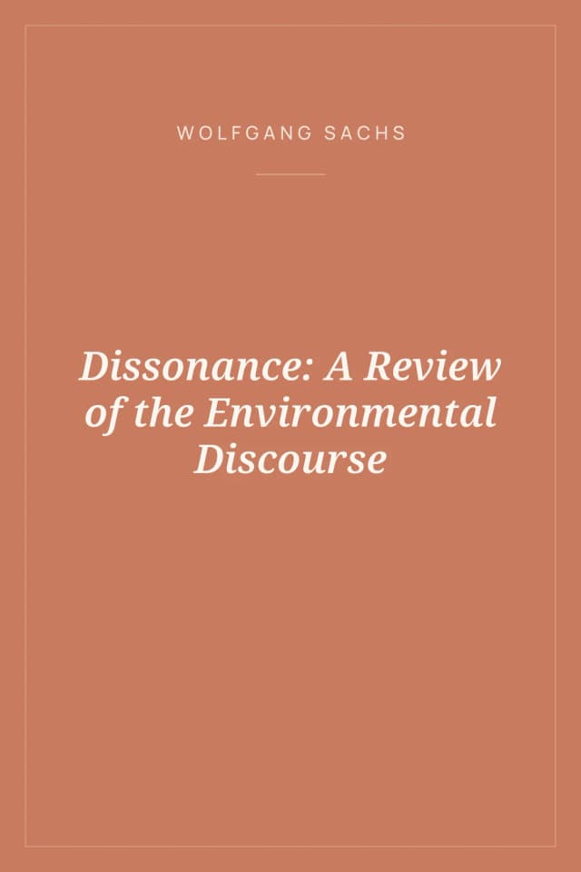 Portada de Dissonance: A Review of the Environmental Discourse