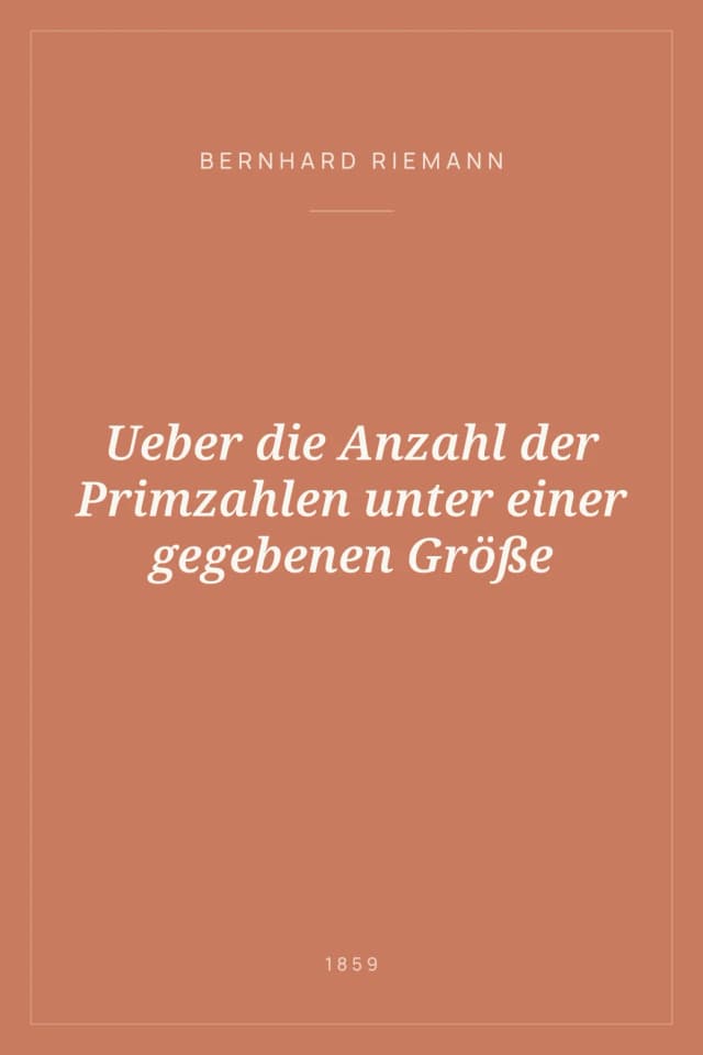 Portada de Ueber die Anzahl der Primzahlen unter einer gegebenen Größe