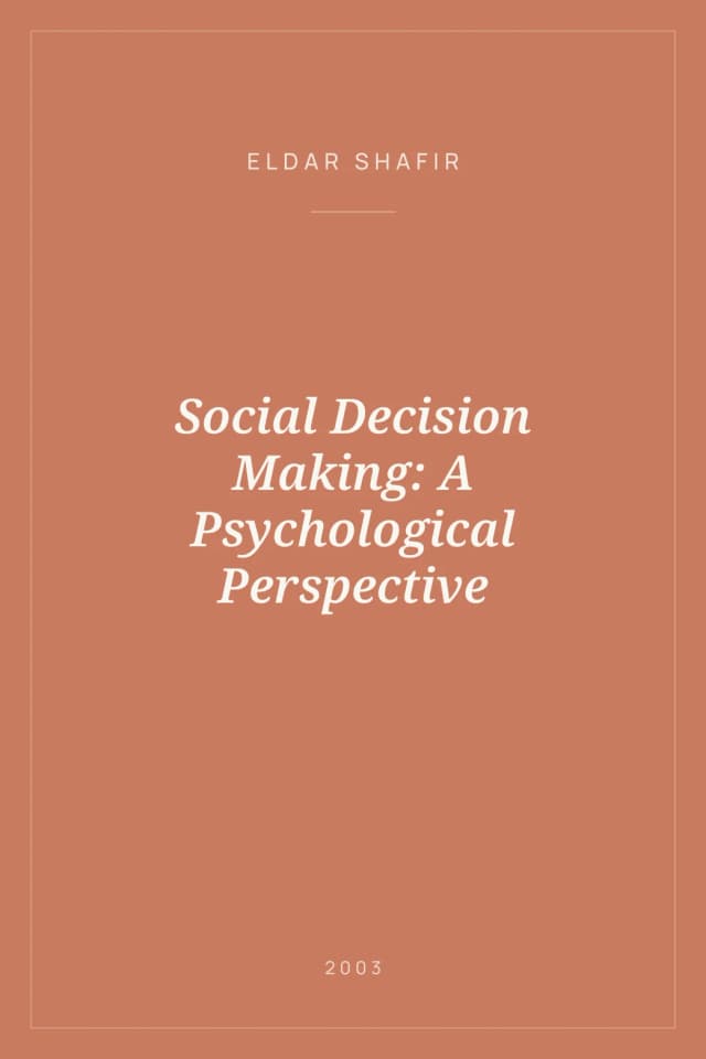 Portada de Social Decision Making: A Psychological Perspective