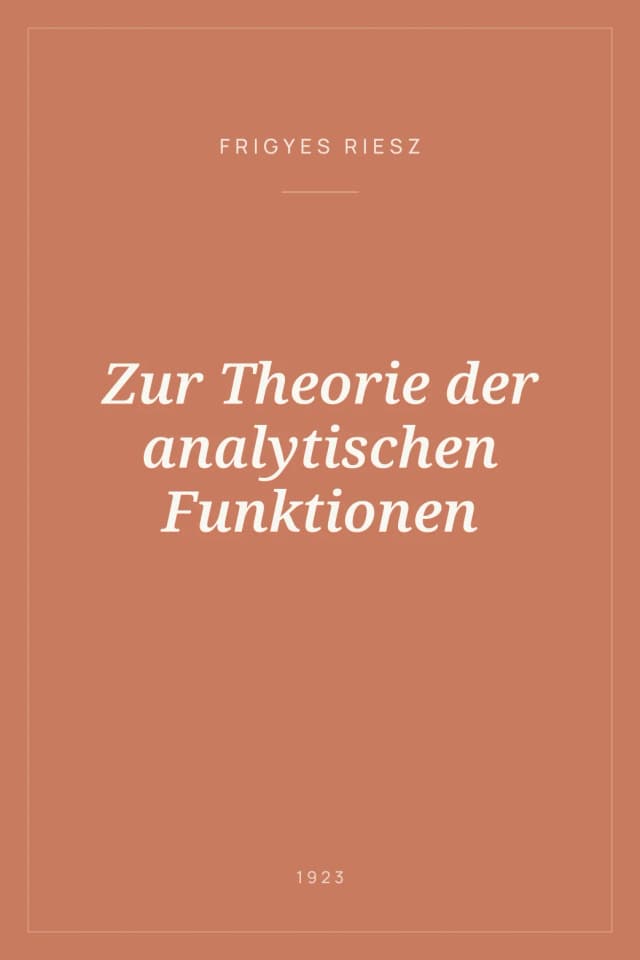 Portada de Zur Theorie der analytischen Funktionen