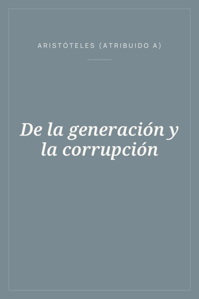 Portada de De la generación y la corrupción