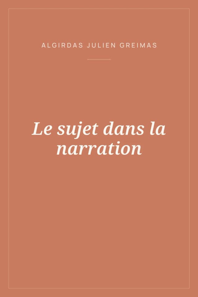 Portada de Le sujet dans la narration