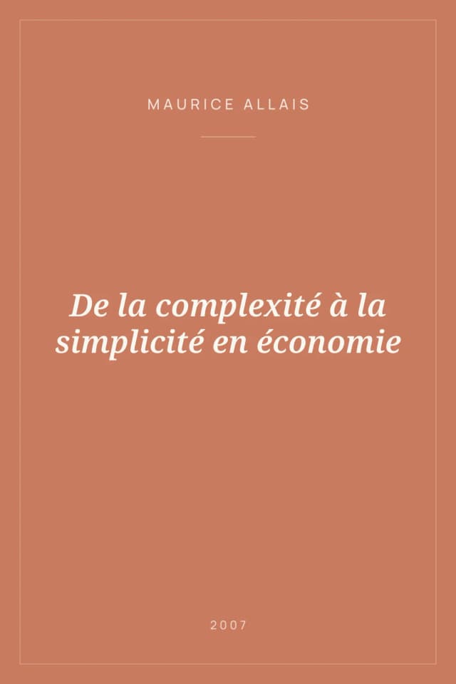 Portada de De la complexité à la simplicité en économie