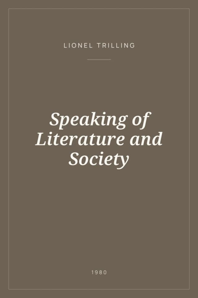 Portada de Speaking of Literature and Society